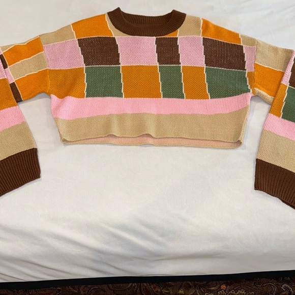 Noisy may Color-Block Crew Neck Sweater Pink and Orange - Picture 3 of 10